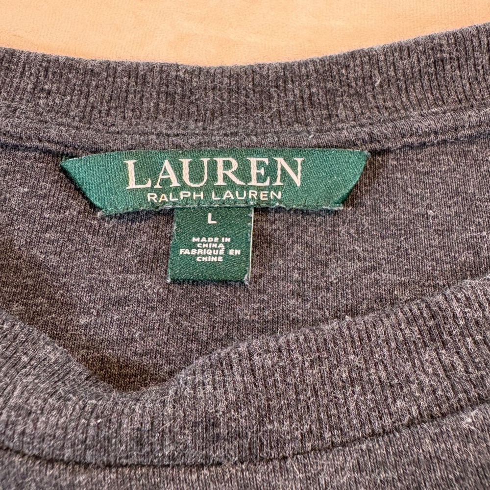 Lauren Ralph Lauren Dark Gray Boatneck Long Sleeve Cotton Top Size L - Picture 6 of 8
